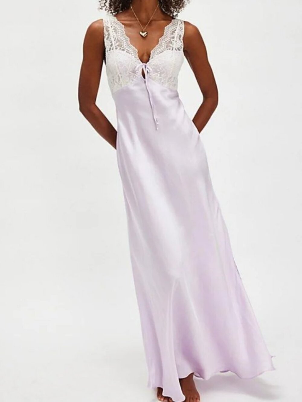 Free People Countryside Maxi Slip Dress Lilac Lavender Lace  XS